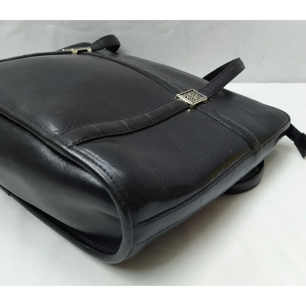 Brighton Black Leather Double Handle Zipper Satchel Shoulder Bag